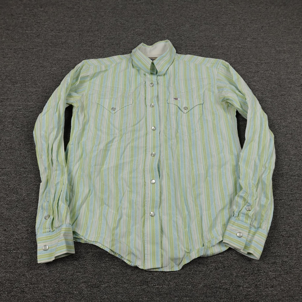 Cruel Girl Shirt Womens Medium Green Satin Western Pearl Snap Piping Cowgirl